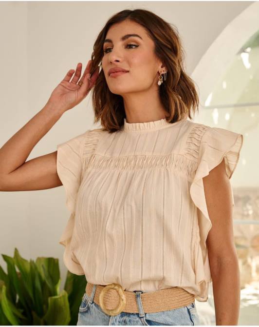 bluzka z falbaną saroa beżowyPolin et moi odzież 0TTF162