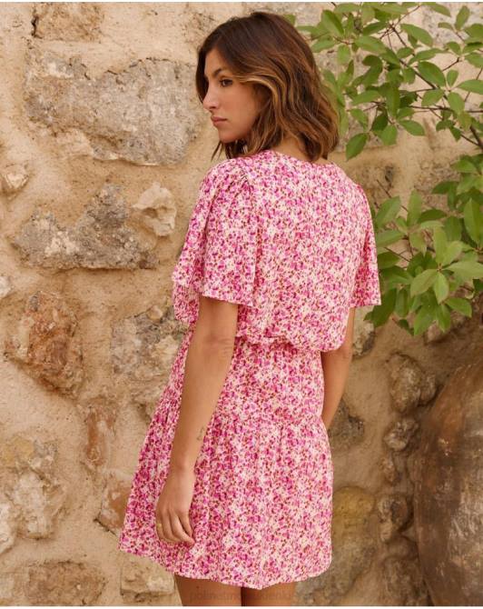 Sukienka z rękawami Yolandy fuksjaPolin et moi odzież 0TTF76