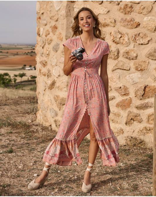 bardzo długa sukienka łosośPolin et moi odzież 0TTF124