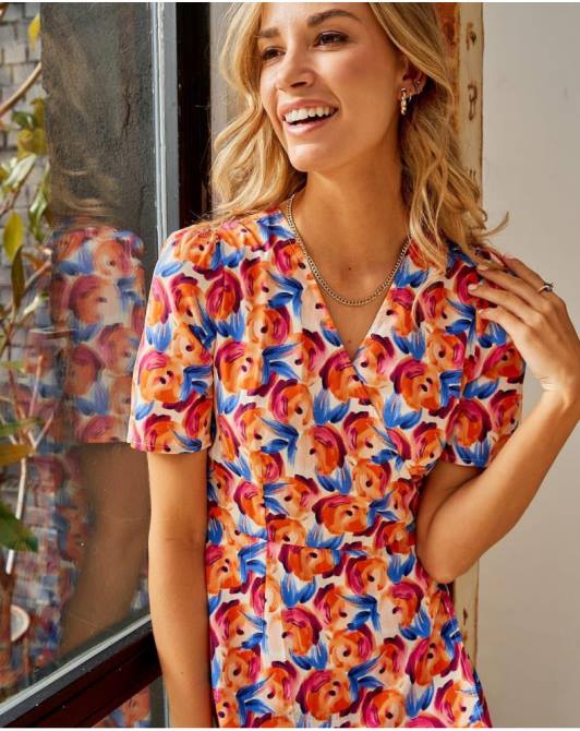 sukienka midi w kwiaty Hannah PomarańczowyPolin et moi odzież 0TTF95